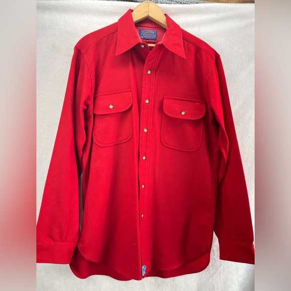 Vintage Pendleton Shirt Mens Med Red Button Up Loop Collar Pure Wool *Sm Flaws* - Picture 2 of 13
